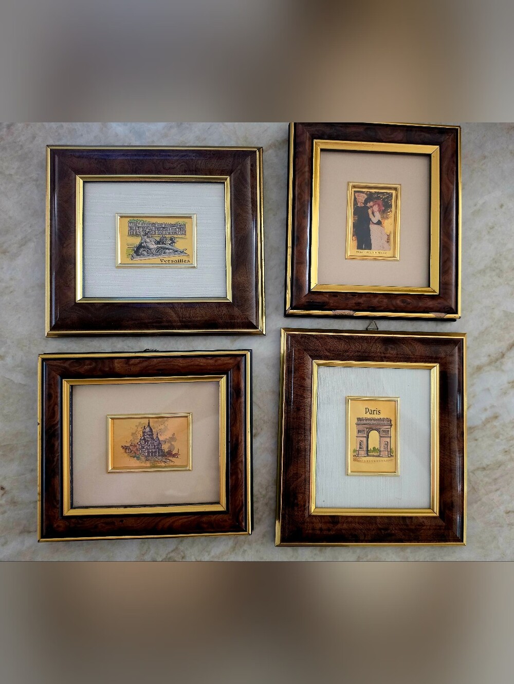 OVET (Paris, France) Miniature Chromolithograph Art Print, 23 K Gold, Set of 4